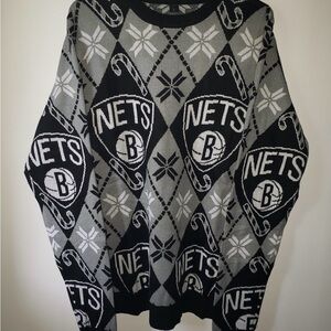 NBA Black and Gray Nets Crewneck Sweater